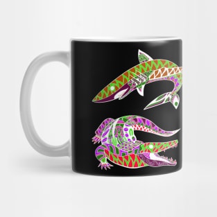 shark and the gator ecopop art in pattern swamp Mug